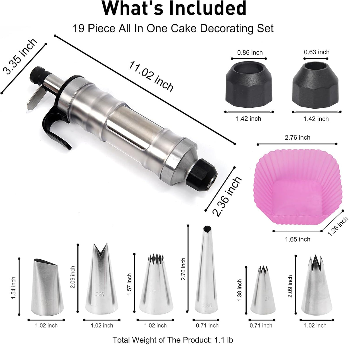 Cake Decorating Kit with 6 Stainless Steel Piping Tips, Frosting Gun & 8 Silicone Cups – Baking Supplies for Cake, Cupcake, Cookie Decorating – Piping Bags and Tips Set for Beginners & Bakers