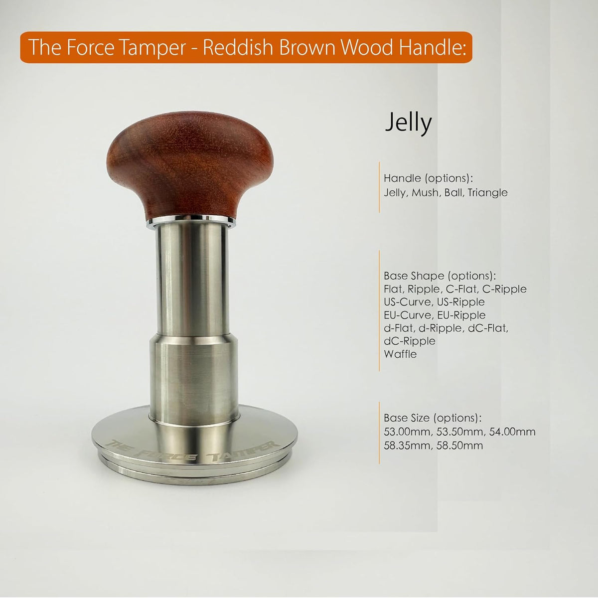 The Force Tamper Automatic Impact Adjustable Constant Pressure and Autoleveling Coffee Tamper Reddish Brown Jellyfish Wooden Handle Set Pro (Flat-Distribute Set, 58.35mm)