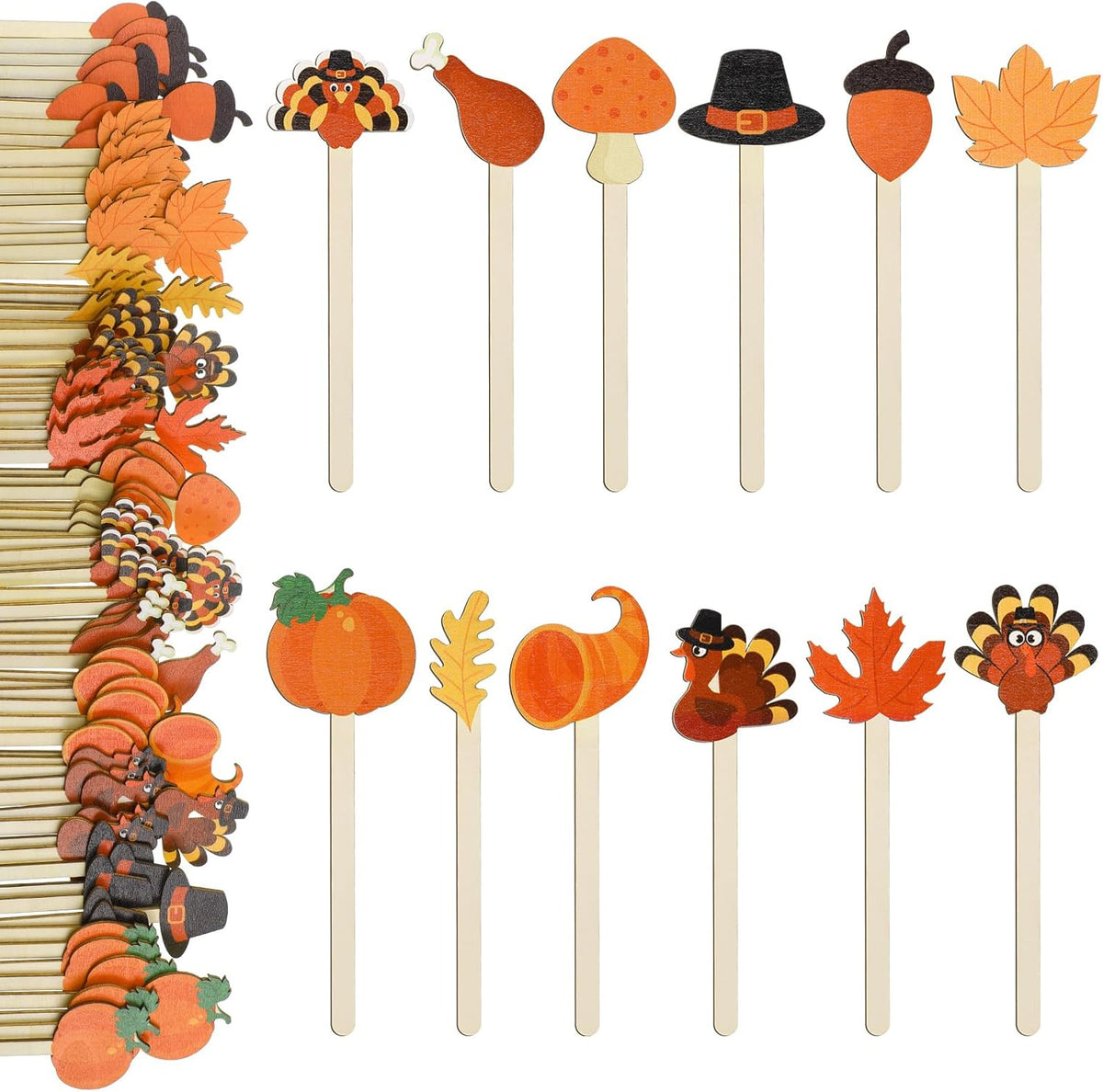 Jinei 120 Pcs Thanksgiving Coffee Stirrers Stir Sticks Natural Wooden Stir Sticks Disposable Drink Stirrers for Stirring Hot Chocolate Milkshake Restaurant Home Office