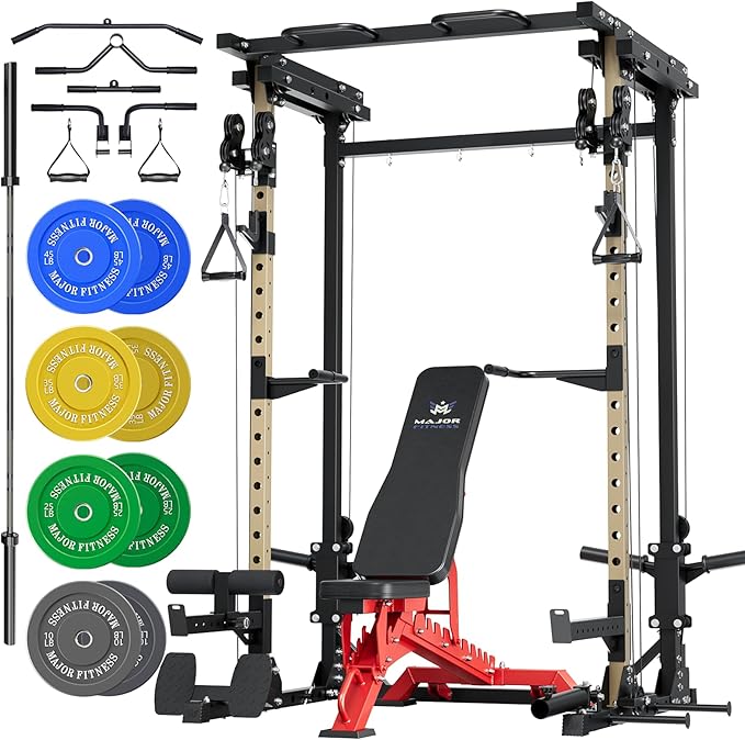 MAJOR FITNESS Drone3 Power Rack, Multi-Function Home Gym Squat Rack with Pull-Up Bar, Cable Crossover & J-Hooks, Heavy-Duty Steel Frame for Maximum Stability & Strength Training