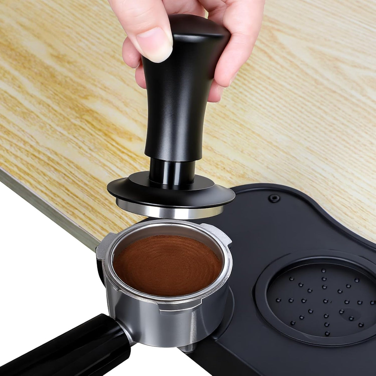 CASABREWS Black Espresso Coffee Tamper 51mm – Heavy-Duty 30lb Calibrated Tamper with Flat Stainless Steel Base, Spring Mechanism for Even Pressure, Compatible with 51mm Portafilter