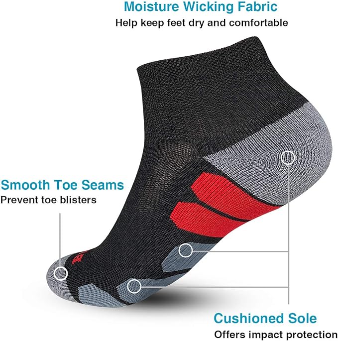 BERING Men's Ankle Socks Athletic Running Cushion Quarter (6 Pairs)