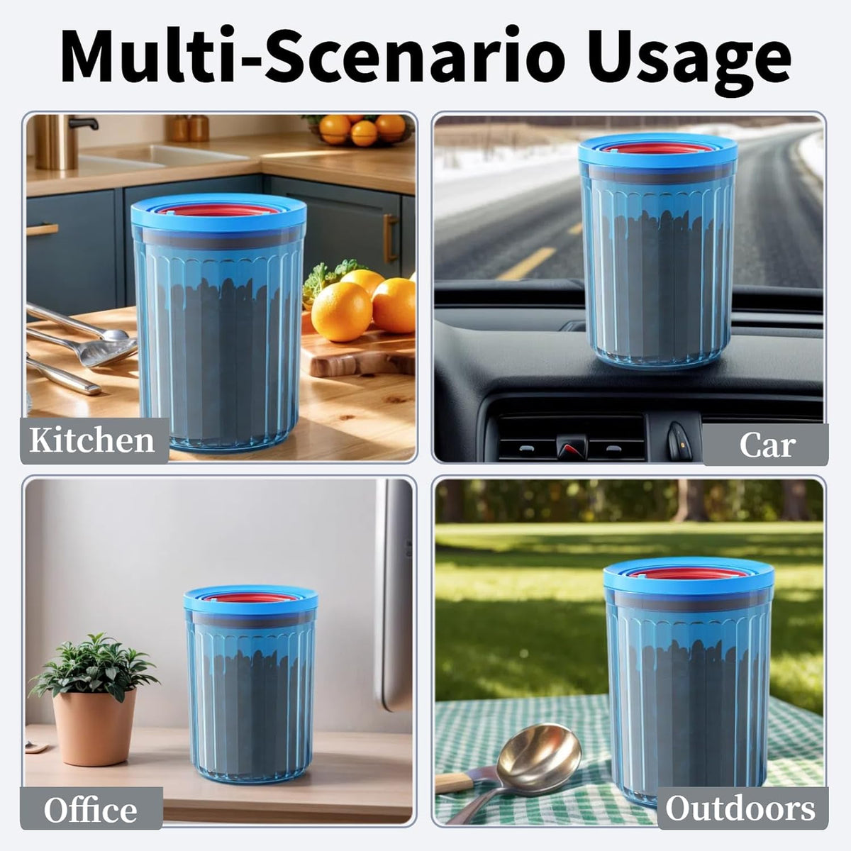Small Airtight Ground Coffee Canister Storage Container with Lids BPA Free Plastic for Coffee Beans Patented Pull Snap Lock Sealed Design Blue 24oz