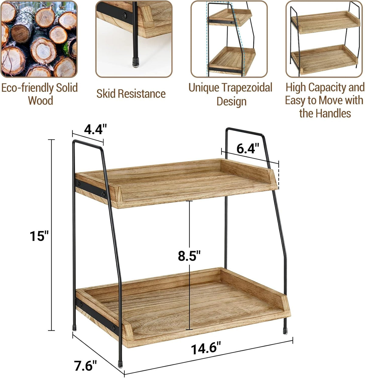 Yusepure Coffee Bar Accessories and Organizer Countertop, Coffee Station Organizer Kitchen Counter Shelf Organizer,Coffee Condiment Storage,Cup Lid Holder Countertop Shelf for Bathroom (Brown)