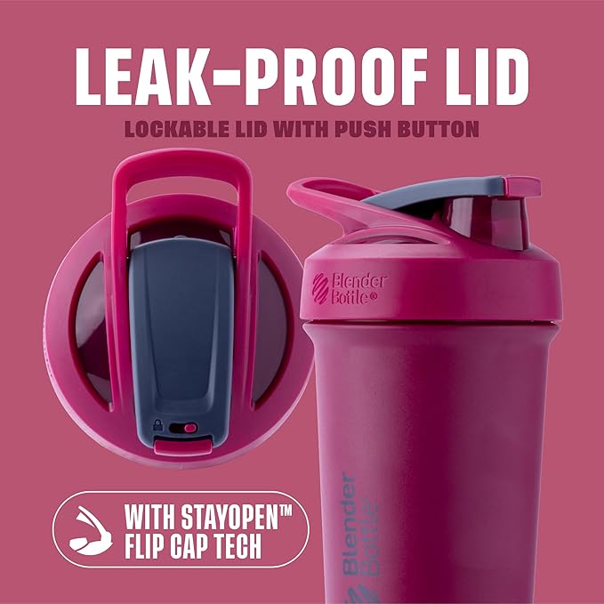 BlenderBottle Sport Sleek Insulated Stainless Steel Shaker Bottle with Wire Whisk, 25-Ounce, Raspberry – Protein Shakes & Hydration for Athletes & Fitness Enthusiasts, Easy Mixing, Slim Easy to Hold, Keeps Drinks Cold, Lockable Lid