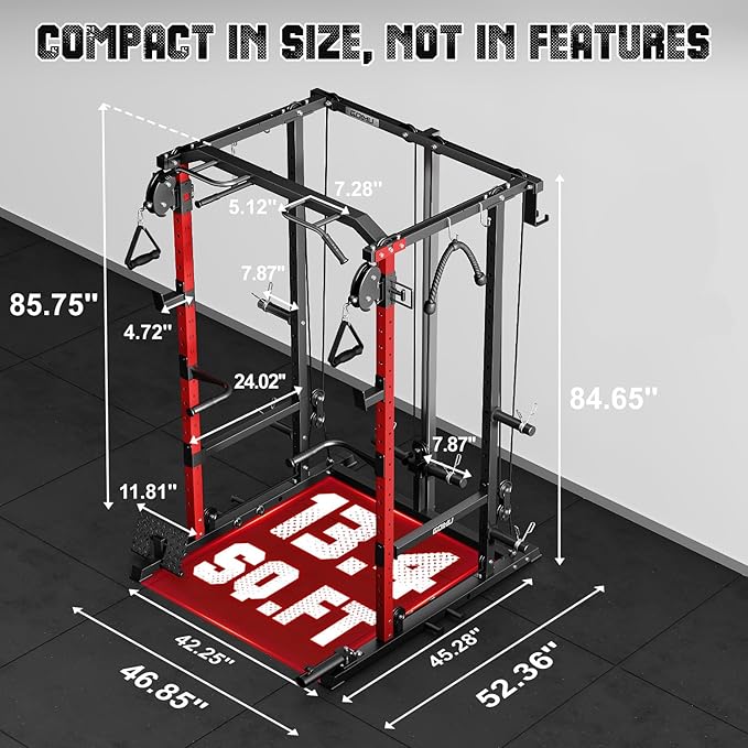 R1-V4 Power Cage Rack, 2000LB Squat Rack with Cable Crossover System, Multi-Function Weight Cage, Home Gym Workout Machine with More Training Attachments