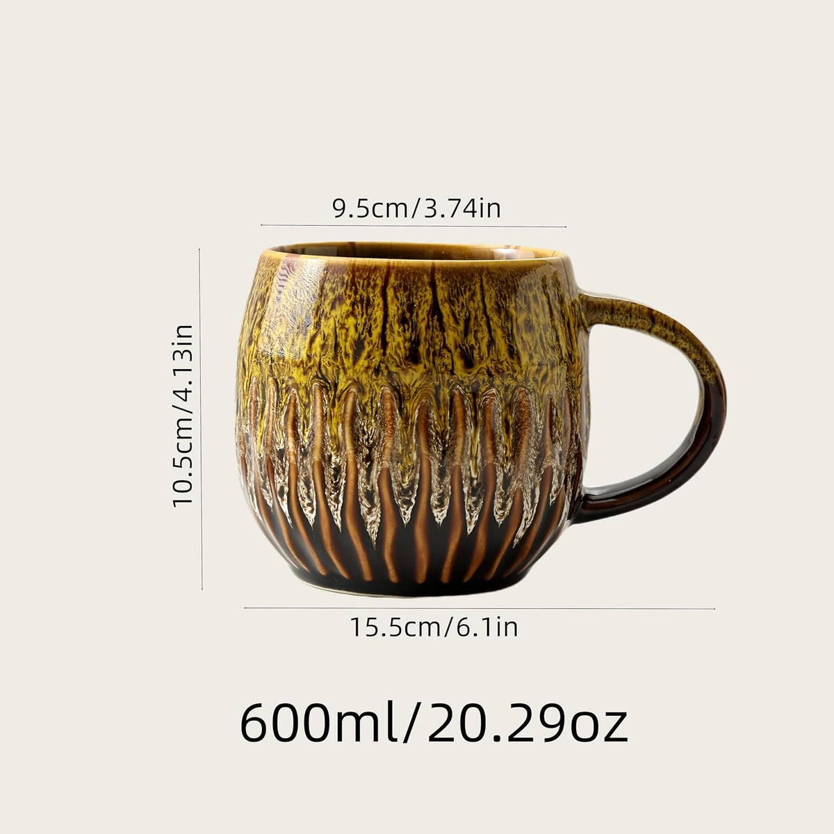 20oz Raku Glaze Coffee Mug - Unique Handcrafted Look Ceramic Cup, Large Tea Mug, Microwave & Dishwasher Safe (yellow)