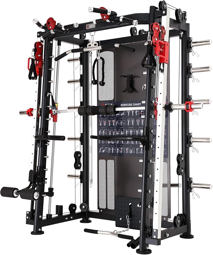 Altas Strength Home Gym Equipment Smith Machine with Pulley System Gym Squat Rack Pull Up Bar Upper Body Strength Training Leg Developer Light Commercial Fitness Equipment Included Accessories 3000Y