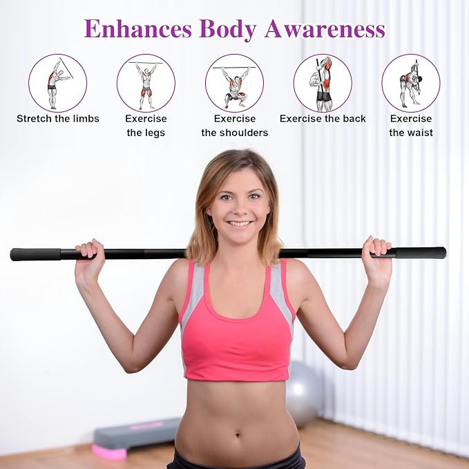 5ft Yoga Stick - Sturdy Steel Adjustable Stretching Stick for Mobility,Flexibility & Balance | Non-Slip Ends & Foam Handles | Exercise Pole for Fitness,Physical Therapy,Posture Correction