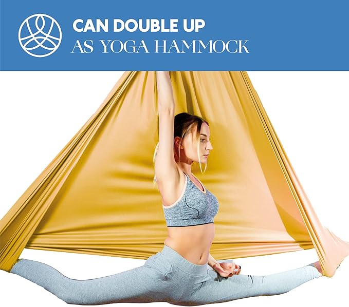 Aerial Silks Starter Kit - Durable 9 Yards of Aerial Yoga Hammock with Hardware & Guide - Aerial Swing for Acrobatic Flying Yoga & All Levels (Aerial Rigging Point Up to 13ft)