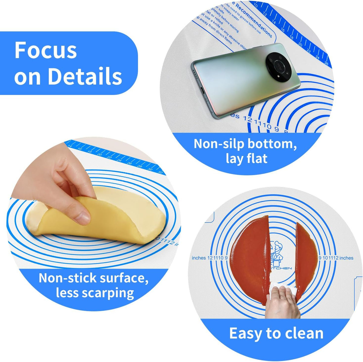 Non Stick Silicone Pastry Mat, Macaron Silicone Baking Mat for Making Pizza Cookie Bread,Pie Crust Oven Liner, Mat Non-Slip Fondant Mat Extra Large 32" x 24"