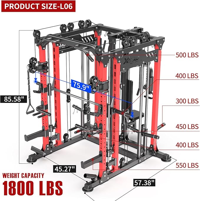 Power Cage,1600lbs Multi-Function Power Rack with Adjustable Cable Crossover System and More Training Attachment, Weight Cage for Home Gym