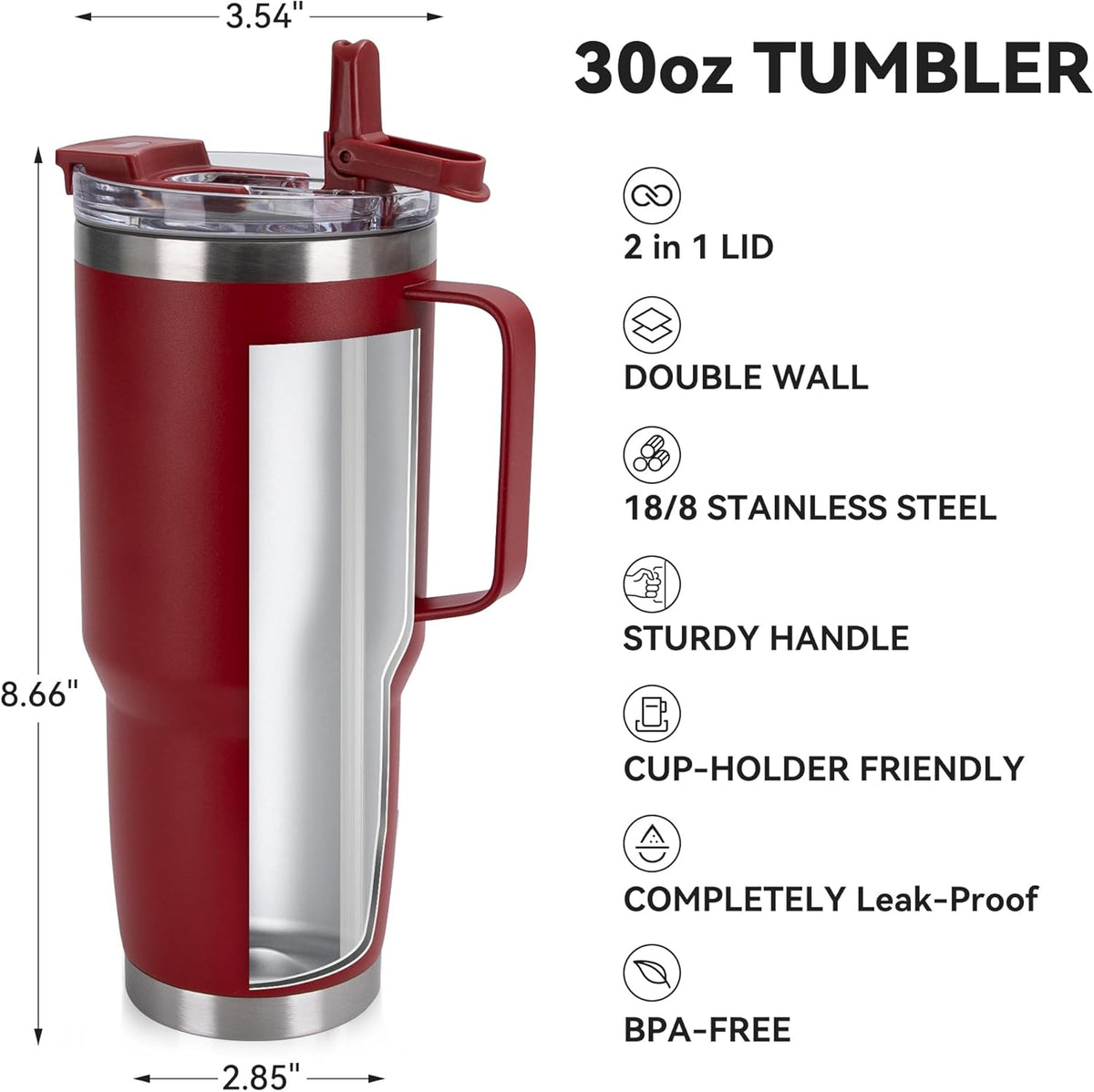 HASLE OUTFITTERS 30oz Tumbler With Handle, Insulated Travel Coffee Mug With Straw Leak-Proof Double Wall Stainless Steel Vacuum Tumblers Metal Cup with Straw for Hot and Cold Drink