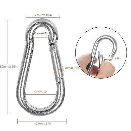 60 Pack M8 x 3-1/8inch Spring Snap Hooks Heavy Duty Carabiner Clips Galvanized Steel Quick Link Clip for Camping Hiking Traveling Outdoor Swing Gym, 500Lbs Capacity1