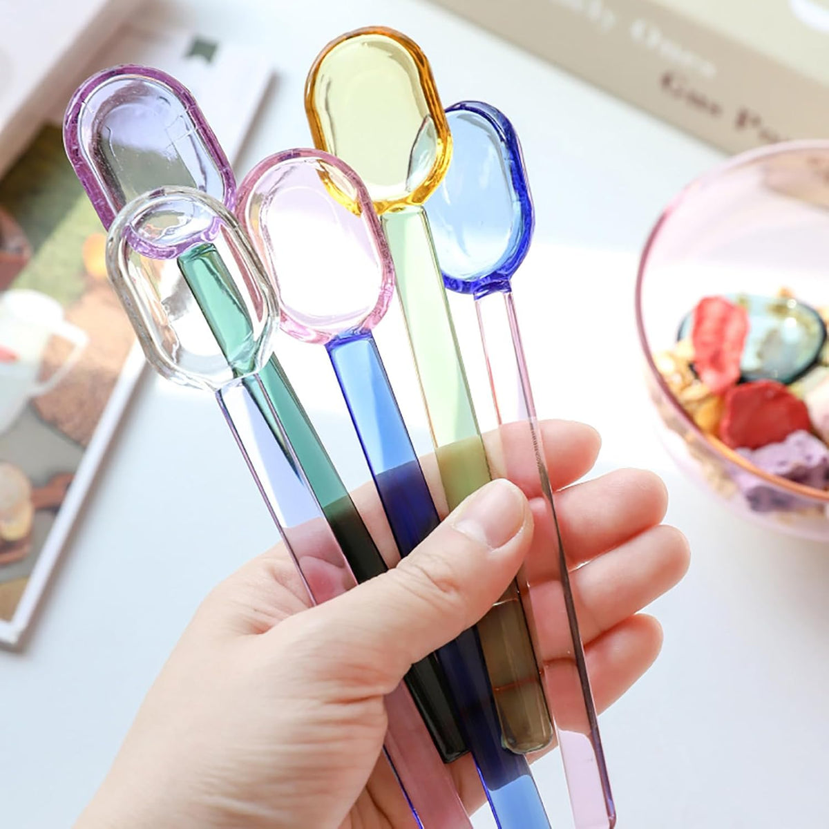5 Pieces Coffee Spoons, Glass Coffee Stirring Spoon, Espresso Stirring Spoon, Coffee Teaspoons, 6inch Coffee Stirrers for Tea Cocktail Milkshake Cold Drink Home Bar Party