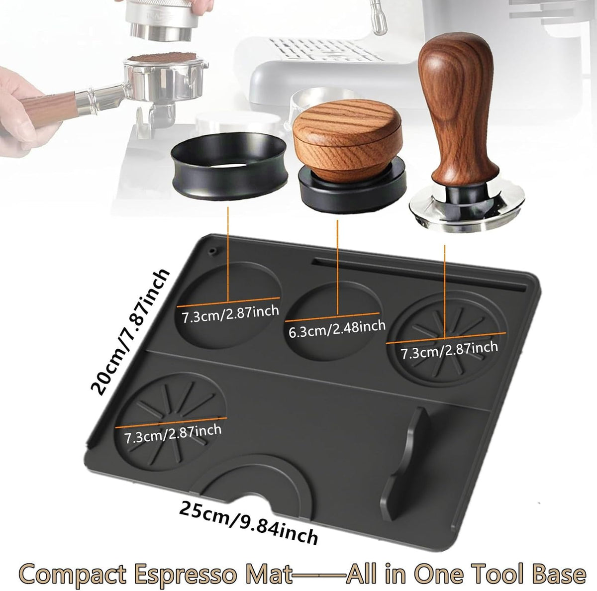 Espresso Tamping Mat, Coffee Tamper Mat, Espresso Mat for Counter, Silicone Tamper Mat, Food-grade, Non-Slip, Waterproof, Heat Resistant (Black, 25x20cm)