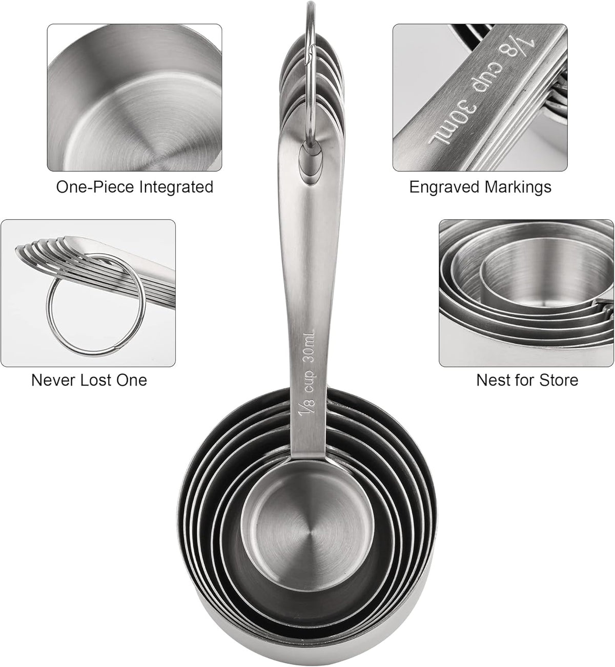 Measuring Cups and Spoons Set, Stainless Steel Measuring Cups and Spoons Set 18: 7 Kitchen Measure Cups, 9 Baking Spice Measure Spoons, US&Metric Measuring Tools for Cooking