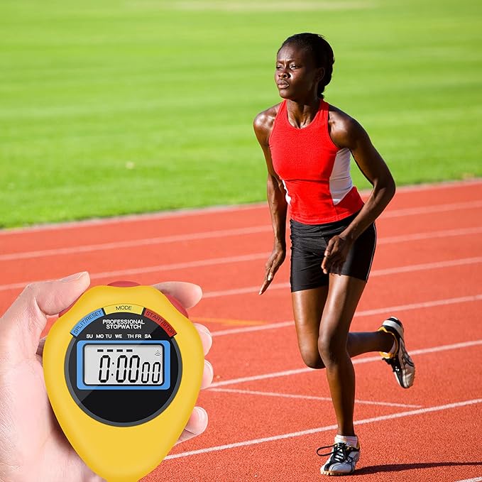 12 Pack Multi-Function Electronic Digital Sport Stopwatch Timer, Large Display with Date Time and Alarm Function,Suitable for Sports Coaches Fitness Coaches and Referees (Yellow)