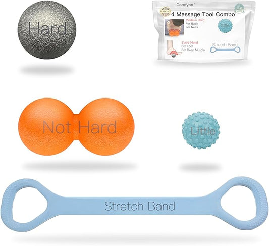 Massage Ball, Lacrosse Ball Massage Ball Therapy for Myofascial Release, Ball for Plantar Fasciitis Relief, Hard Ball,with Extra Soft Peanut Ball,Stretch Band