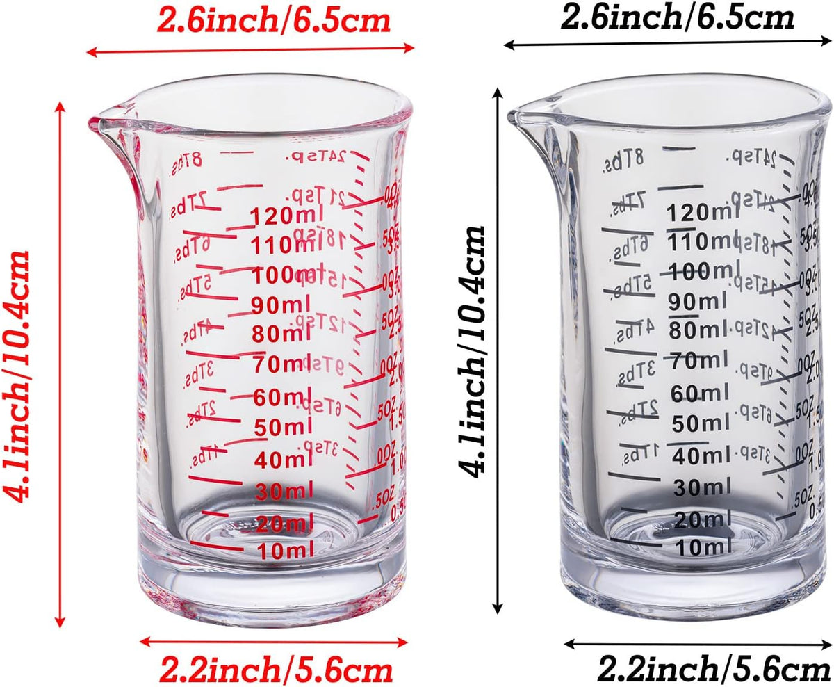 Ackers 4 Oz Glass Measuring Cup,Borosilicate Shot Glass with V-Shaped Spout(Pack of 2)