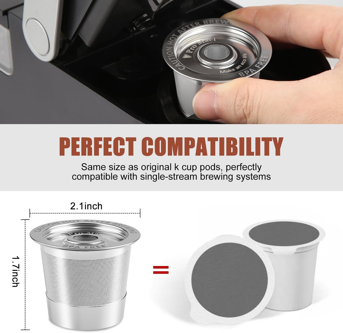 Pro Mael 2-Pack Reusable K Cups Coffee Pods, Universal Stainless Steel Refillable Reusable K Cup Coffee Filters