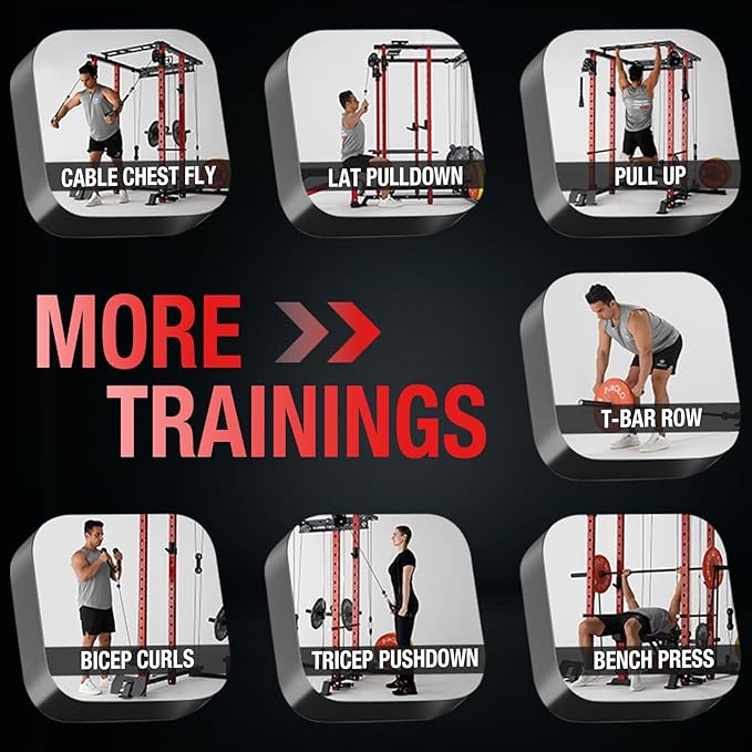 Mikolo Power Cage, 1500lbs Power Rack with LAT PullDown and Cable Crossover System, Squat Rack with Pulley System, Weight Cage for Home Gym with Training Attachments