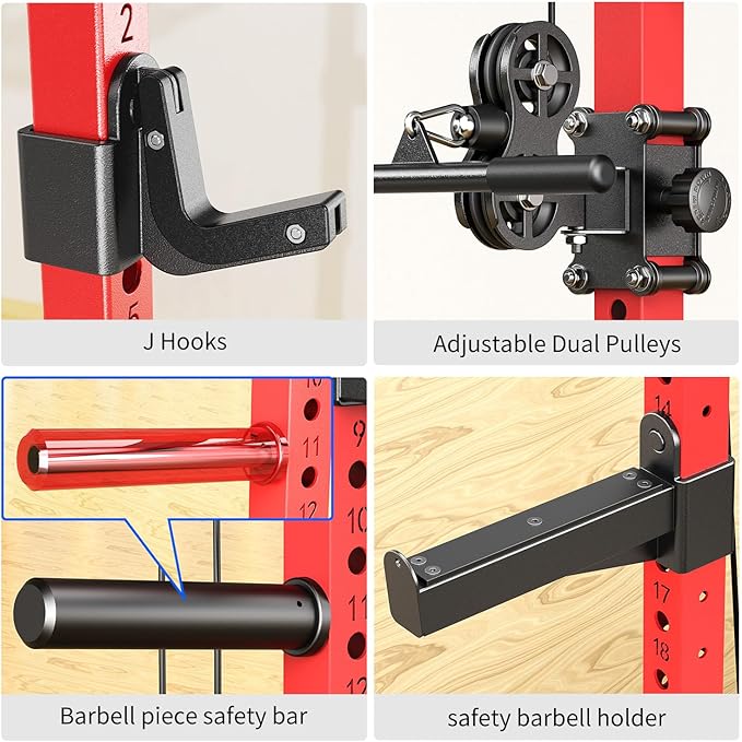 Power Cage Multi-Function Power Rack with Cable Crossover System,1800 LBS Capacity Squat Rack with Weight Bench,for Home Gym