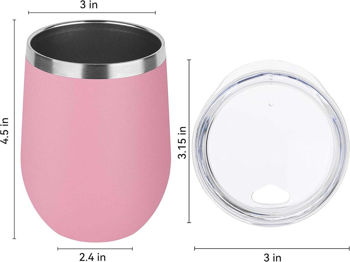 DOMICARE Stainless Steel Wine Tumbler Bulk with Lid, Personalized Insulated Tumblers Set, 12oz Travel Coffee Cups Pack of 12, Pink