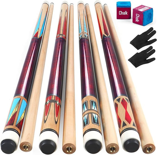 AKLOT Pool Cues,Set of 4 Pool 58" Cue Sticks Canadian Maple Wood Cue Stick for Professional Billiard Players 18 19 20 21 oz