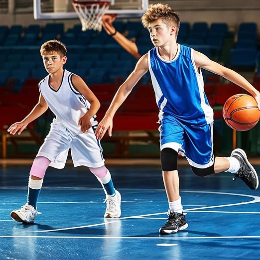 2 Pairs Kids Knee Sleeve, Knee Brace, Youth Knee Compression Sleeve Child Knee Pads Children Knee Support Boys & Girls for Volleyball Basketball Gymnastics Sports(Pink,Black)