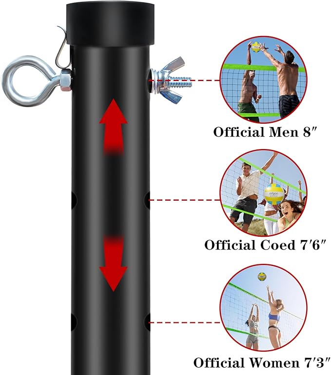 Badminton & Volleyball Combo Set- 32FT Adjustable Professional Volleyball Net for Lawn, Backyard, Easy Set up Volley ball Set with Volley ball,Badminton Racquets,Carry Bag,Boundary Line for Family Fun