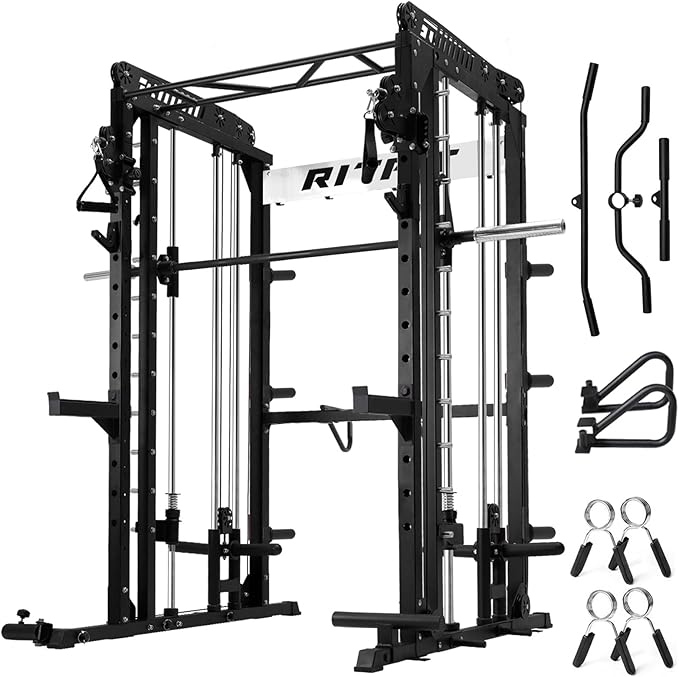 RitFit M1 & M1 Pro Smith Machine with Cable Crossover System, Multi-Function Squat Rack Power Cage for Home Gym, Power Rack and Packages