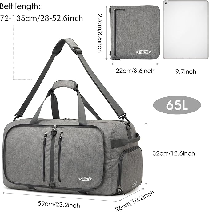 G4Free 40L/65L Foldable Duffel Bag, Water-Repellent Travel Backpack, Lightweight Carry Bag for Overnight Weekender Sports Men Women