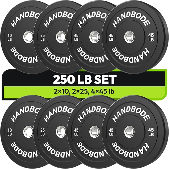 Bumper Plates 2 - Inch Olympic Weight Plate Set for Barbell, 10-55 lb Rubber Weights Sets for Home Gym, Strength Training Plate, Weight Lifting, Black