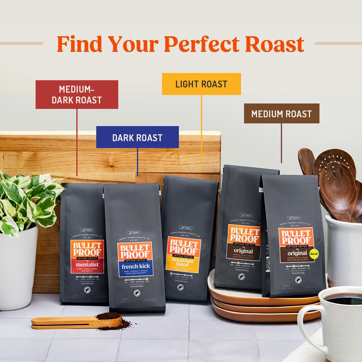 Bulletproof Original Medium Roast Whole Bean Coffee, 5 Pounds (bulk), 100% Arabica Beans, Clean Coffee Tested for Toxins, Packaging May Vary