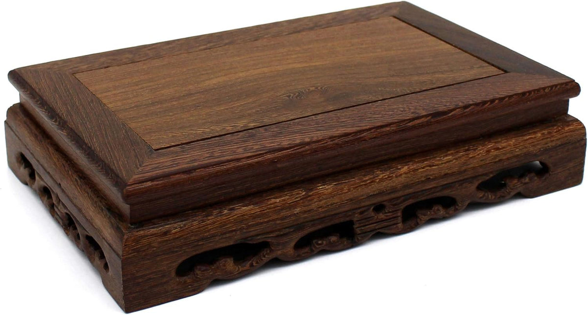 CVHOMEDECO. Primitives Rustic Rosewood Rectangle Display Stand Vase Pot Base Fishbowl Pedestal Stand. (9-1/2 Inch)