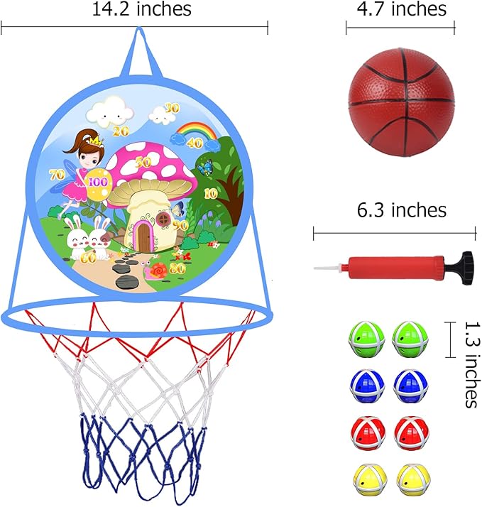 2 in 1 Basketball Hoop and Dart Board, 14" Dart Board for Kids, Basketball Hoop for Kids Toddlers, Sports & Outdoor Play, Birthday Gift Toys for 3 4 5 6 7 8 9 10 Year Old Boys Girls Kids, Party Favors