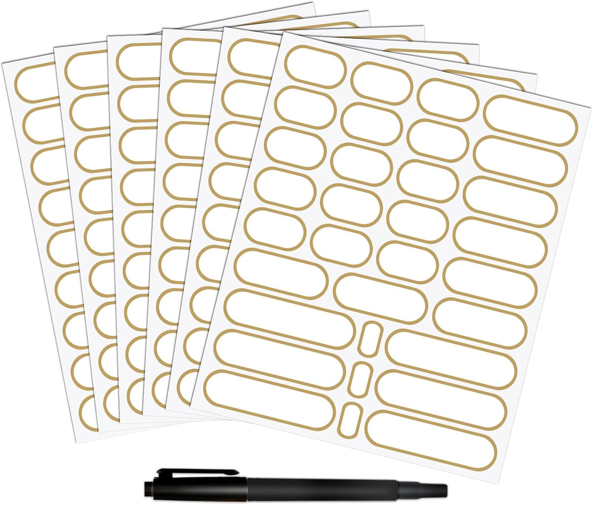 192pcs Removable Bottle Labels Waterproof Self-Adhesive Kitchen Home Edit Food Label Stickers with Gold Border for Food Containers Mason Jars Storage Bins Daycare Organization,with Marker Pen