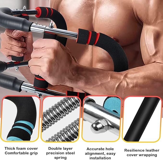 Adjustable Power Twister Bar 40-100lb, Home Gym Chest and Arm Workout Trainer with Ergonomic Foam Grip, Portable Muscle Strength Enhancer