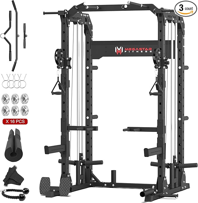 Power Rack for Home Gym – 2000LB Capacity Multifunction Squat Rack with Cable Crossover, Includes 16 Professional attachments for Home Gym Strength Training, P63 Rampage