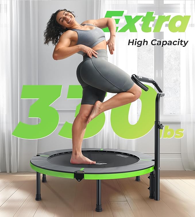 BCAN 40"/48" Foldable Mini Trampoline, Rebounder Trampoline for Adults, U/T Shape Adjustable Foam Handle, Exercise Rebounder for Adults Indoor/Garden Workout, Max Load 330lbs/440lbs