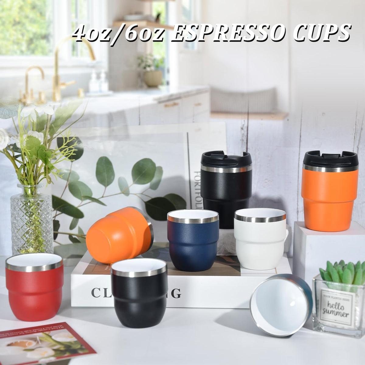 4oz Espresso Cups, Insulated Espresso Cups Set of 2, Expresso Shots Cup, Stainless Steel Shot Glasses for Coffee, Portable Espresso Travel Mug for Camping