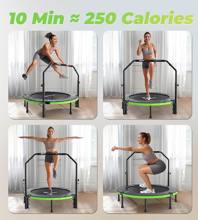 BCAN 40"/48" Foldable Mini Trampoline, Rebounder Trampoline for Adults, U/T Shape Adjustable Foam Handle, Exercise Rebounder for Adults Indoor/Garden Workout, Max Load 330lbs/440lbs