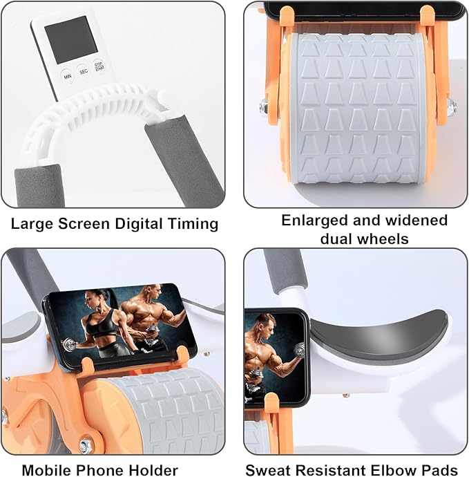 Bersauji 2025 New Ab Roller Wheel with Knee Mat &Timer, Automatic Rebound Abdominal Wheel, Ab Abdominal Exercise Roller with Elbow Support, Abs Workout Equipment Ab Exercise Roller for Women Men