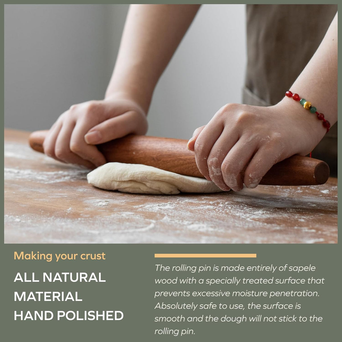 Muso Wood Sapele Wooden French Rolling Pin for Baking, Tapered Roller for Fondant, Pie Crust, Cookie, Pastry (French 17.5inch)