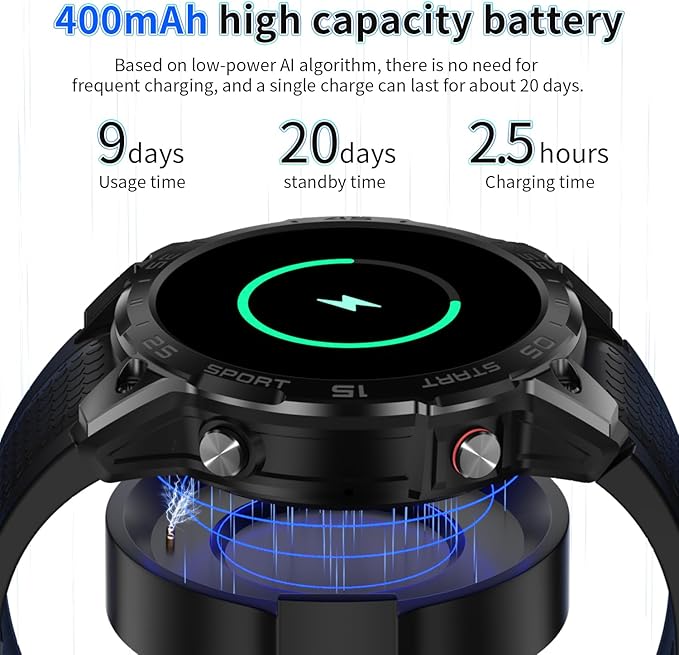 1.85 in Smart Watch for Men with Built-in Alexa, Full-Featured Fitness Tracking, Waterproof, Health Monitoring, Multiple Sports Modes, Compatible with Android and iOS