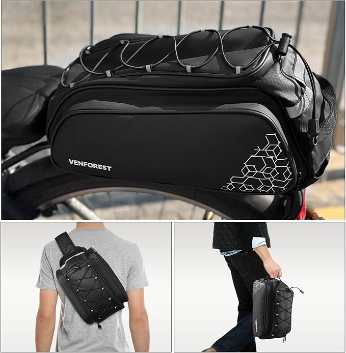 Bike Rear Rack Bag,20L PVC Waterproof Bike Trunk Bag for Road and Mountain Bikes,Multifunctional Bicycle Rear Seat Bag with Rain Cover Bike Saddle Bag for Cycling Trip (Black)