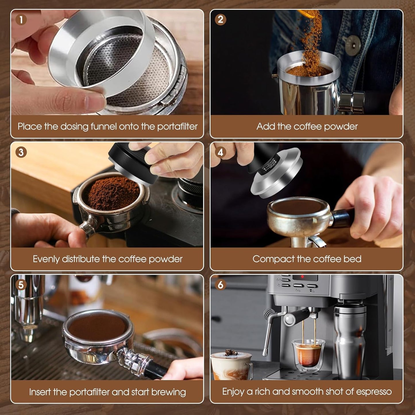 51mm Espresso Accessories Kit, Espresso Distribution Tool, Spring Loaded Calibrated Tamper and Dosing Funnel Set, Coffee Distributor Leveler Fits 51 mm Espresso Machines and Portafilters
