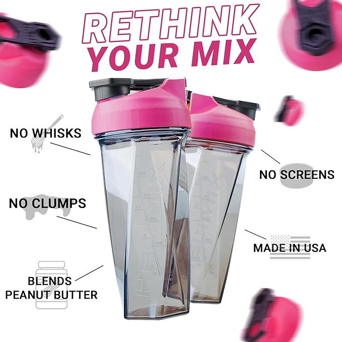 HELIMIX 2.0 Vortex Blender Shaker Bottle Holds upto 28oz | No Blending Ball or Whisk | USA Made | Portable Pre Workout Whey Protein Drink Shaker Cup | Mixes Cocktails Smoothies Shakes | Top Rack Safe