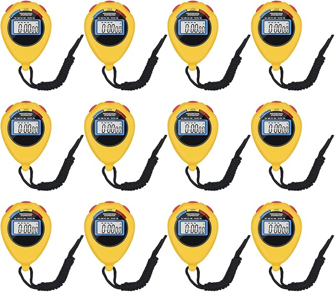 12 Pack Multi-Function Electronic Digital Sport Stopwatch Timer, Large Display with Date Time and Alarm Function,Suitable for Sports Coaches Fitness Coaches and Referees (Yellow)